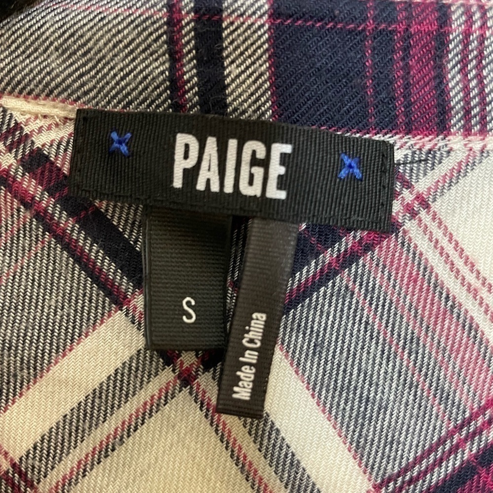 PAIGE Women's Button Up Tie Front Kieran Top Blouse Plaid Gray/Red Size Small   - Picture 9 of 13